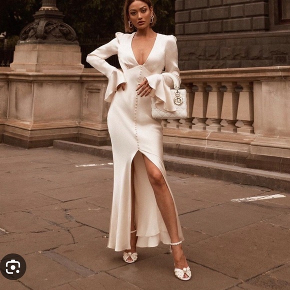 Shona Joy La Lune Frill Cuff Bias Midi Dress - Cream - Picture 8 of 10